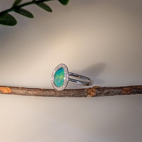 1ct Boulder Opal Ring in 14K White Gold with Natural Diamond Accents - Picture 5 of 8